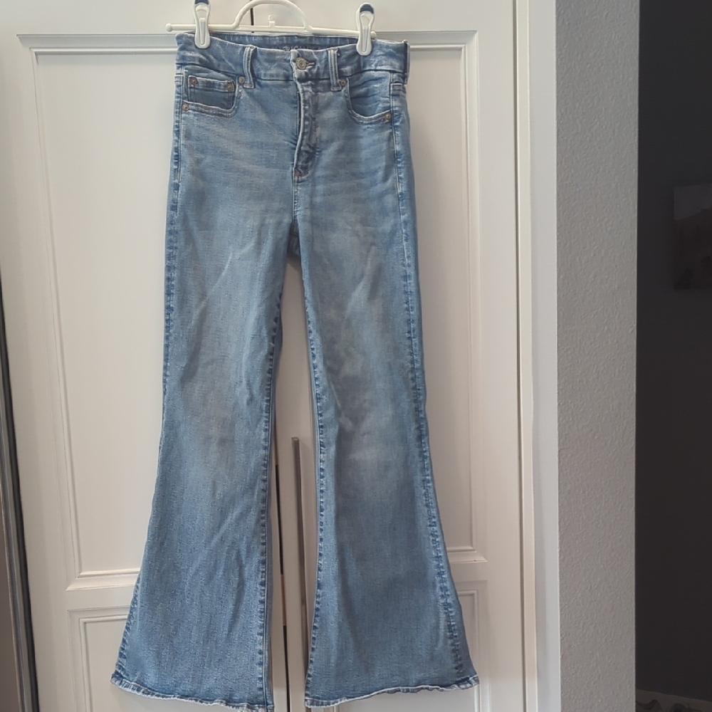AE Size 4 Short Super High Rise Flare Jeans